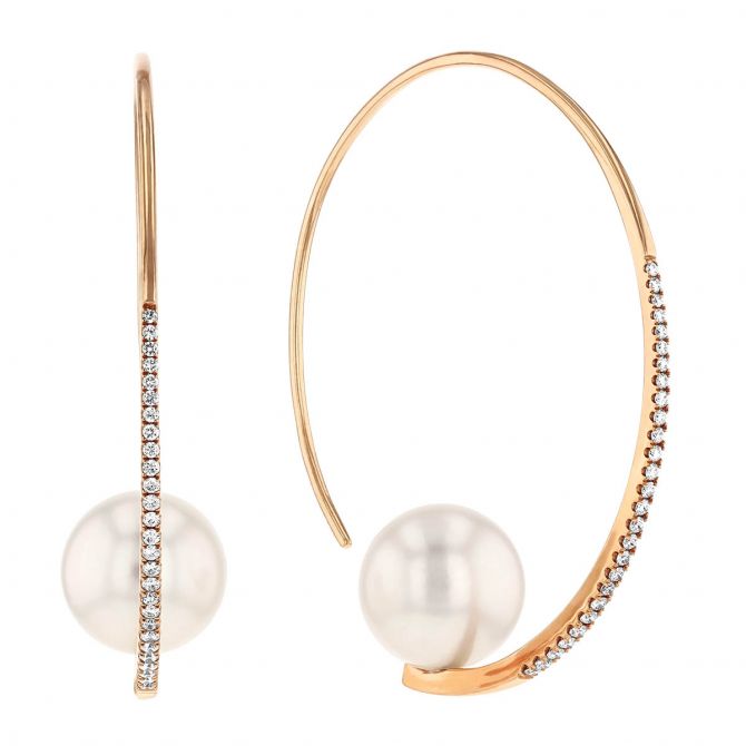 TARA Pearls South Sea Cultured Pearl & Diamond Threader Hoop Earrings in Rose Gold